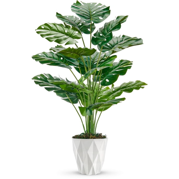 1 Pack 28" Tall Artificial Monstera Plant Large Faux Potted Greenery in White Pot for Home Office Living Room Indoor Decoration