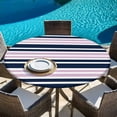 thumbnail image 6 of Navy Blue Pink Striped Round Tablecloth, Fitted Table Cover with Elastic for 55"-60" Round Tables, Gradient Horizontal Lines Table Cloth Outdoor Indoor Dinning Party Waterproof Tablecloths, 6 of 7