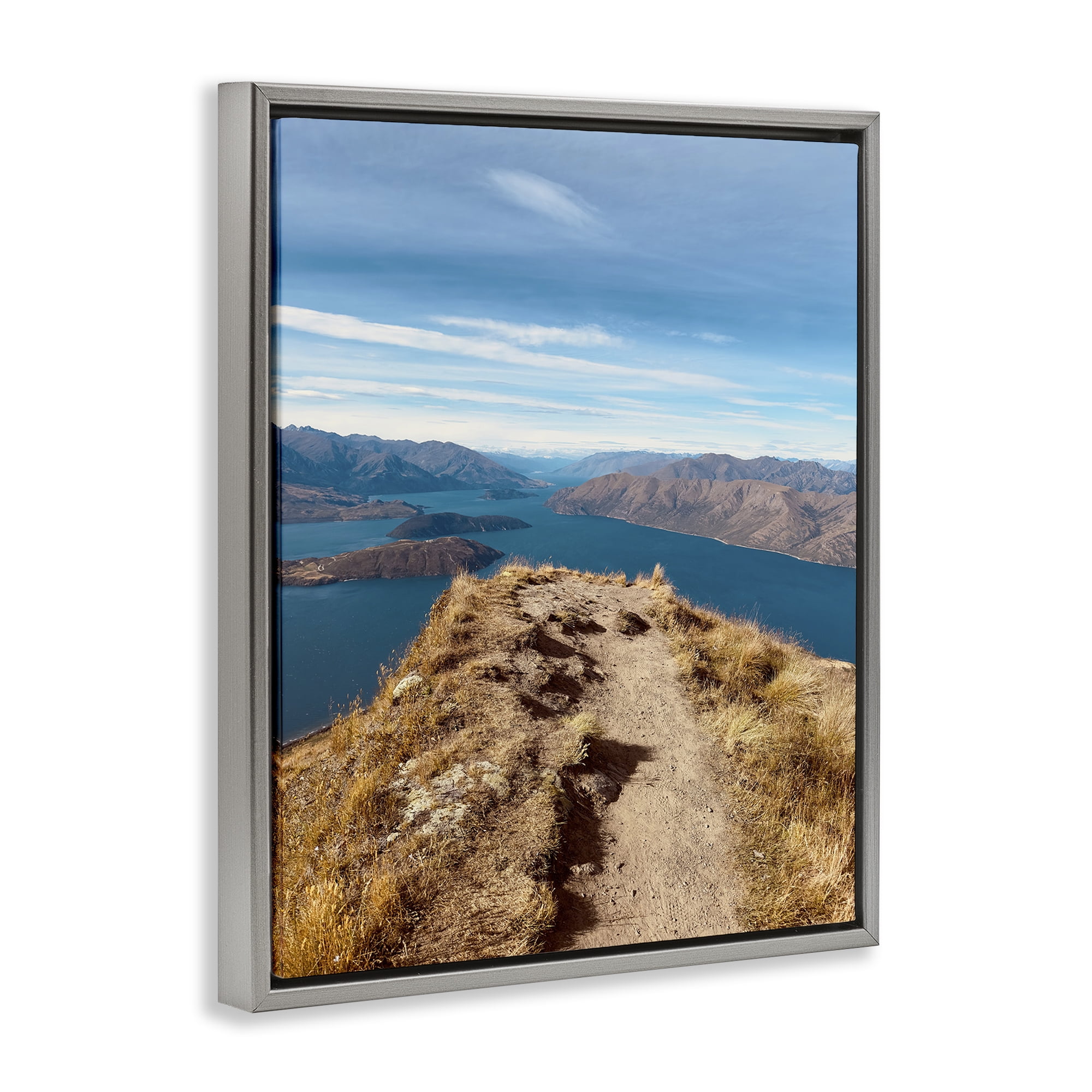 Stupell Industries Cliffs over Blue Sea Landscape Photography Gray Floater Framed Art Print Wall Art, 17 x 21