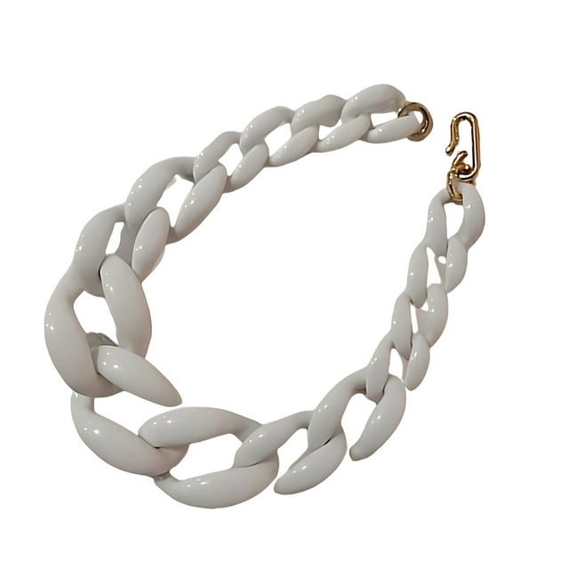 Decodeary Déclaration Pièce de la Mode Cuban Chaîne Collier pour Robes Pulls Blanc