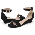 thumbnail image 3 of Women Low Wedge Heel Sandals Open Toe Ankle Strap Buckle Lady Work Casual Shoes BLACK/NUBUCK Size 6, 3 of 5