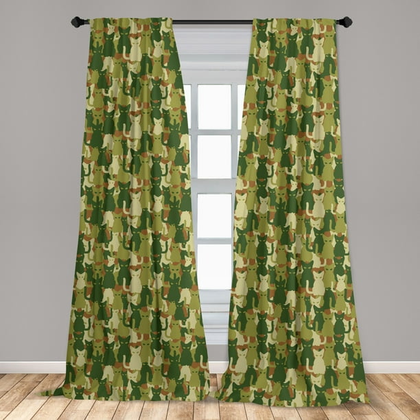 Camo Curtains 2 Panels Set Kitten Silhouette Protective Cat Theme In Jungle Colors Animal Silhouettes Window Ds For Living Room Bedroom 56 W X 84 L Green Dark Cream By Ambesonne Com Kitten Silhouette Protective Cat Theme, Dark Green And Cream Curtains