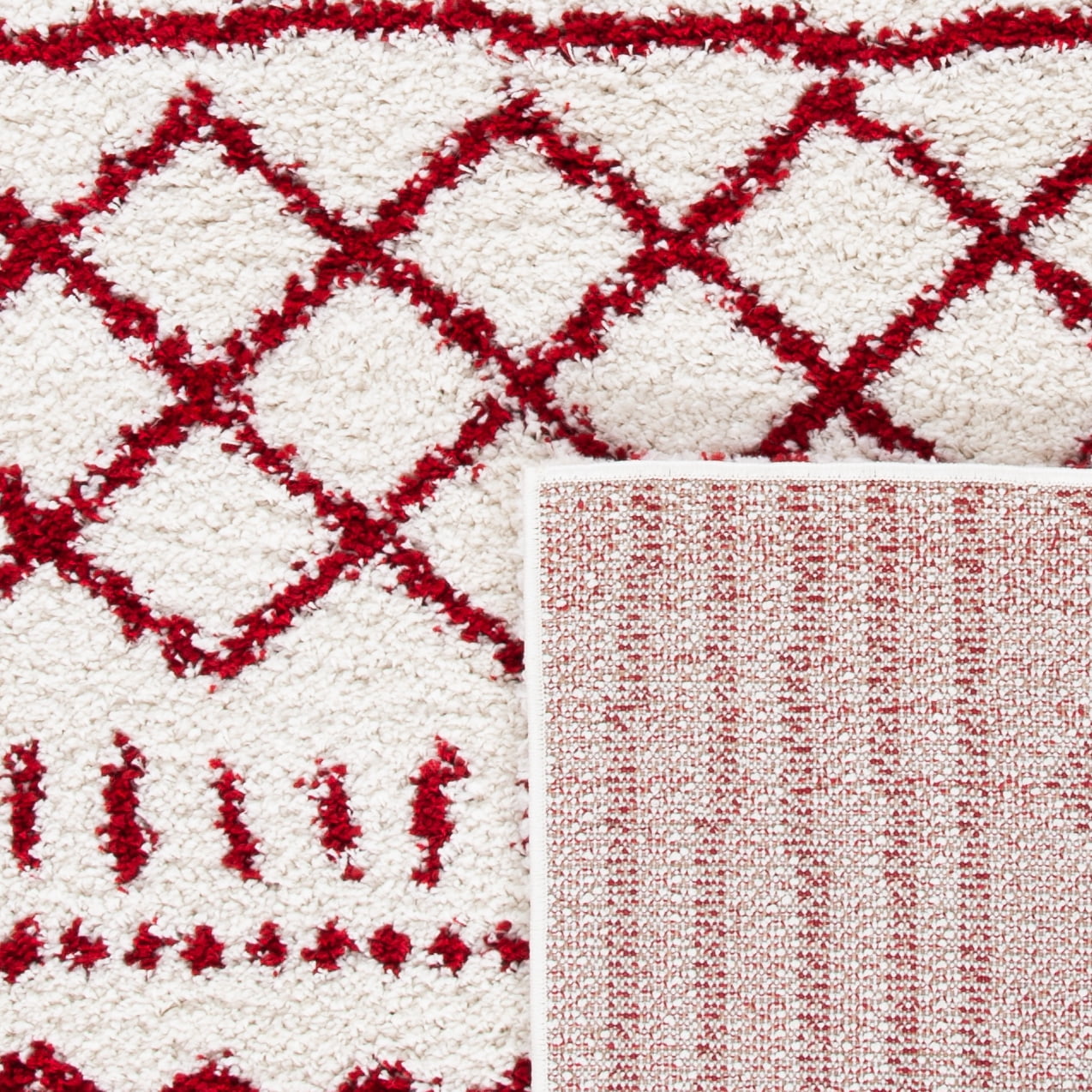 SAFAVIEH Arizona Teagan Geometric Shag Area Rug, Ivory/Red, 5'1" x 7'6"
