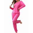 thumbnail image 2 of Conjunto de Pijama de 2 Piezas para Mujer, Camiseta y Pantalón Lisos, Suave y Elástico. Rosa Roja S, 2 of 9