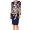 Xscape Women Dress Petite Sheath Embroidered Shimmer Lace Blue 2P