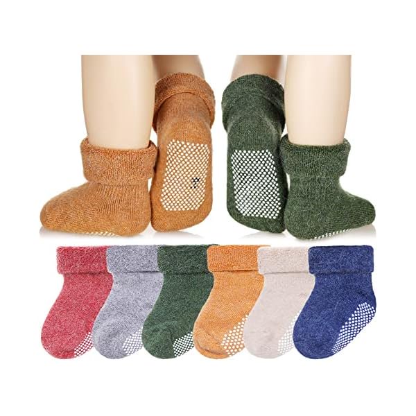 WAYAN Baby Wool Grip Sock Soft Winter Warm Thick Non Slip Toddler Boy Girls Crew Socks For Children 6 Pairs