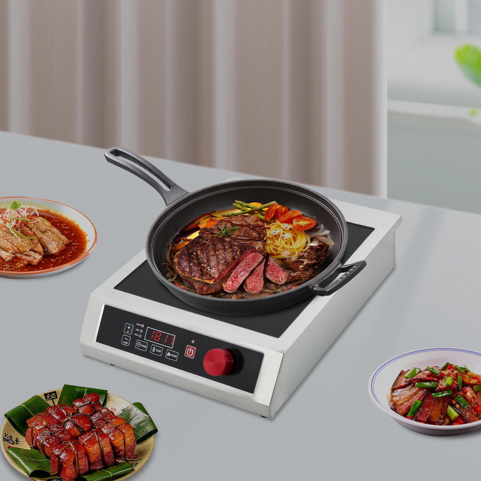 Stainless Steel Commercial Induction Cooktop Powerful Electric Induction Burner for Pubs Restaurants Food Chains