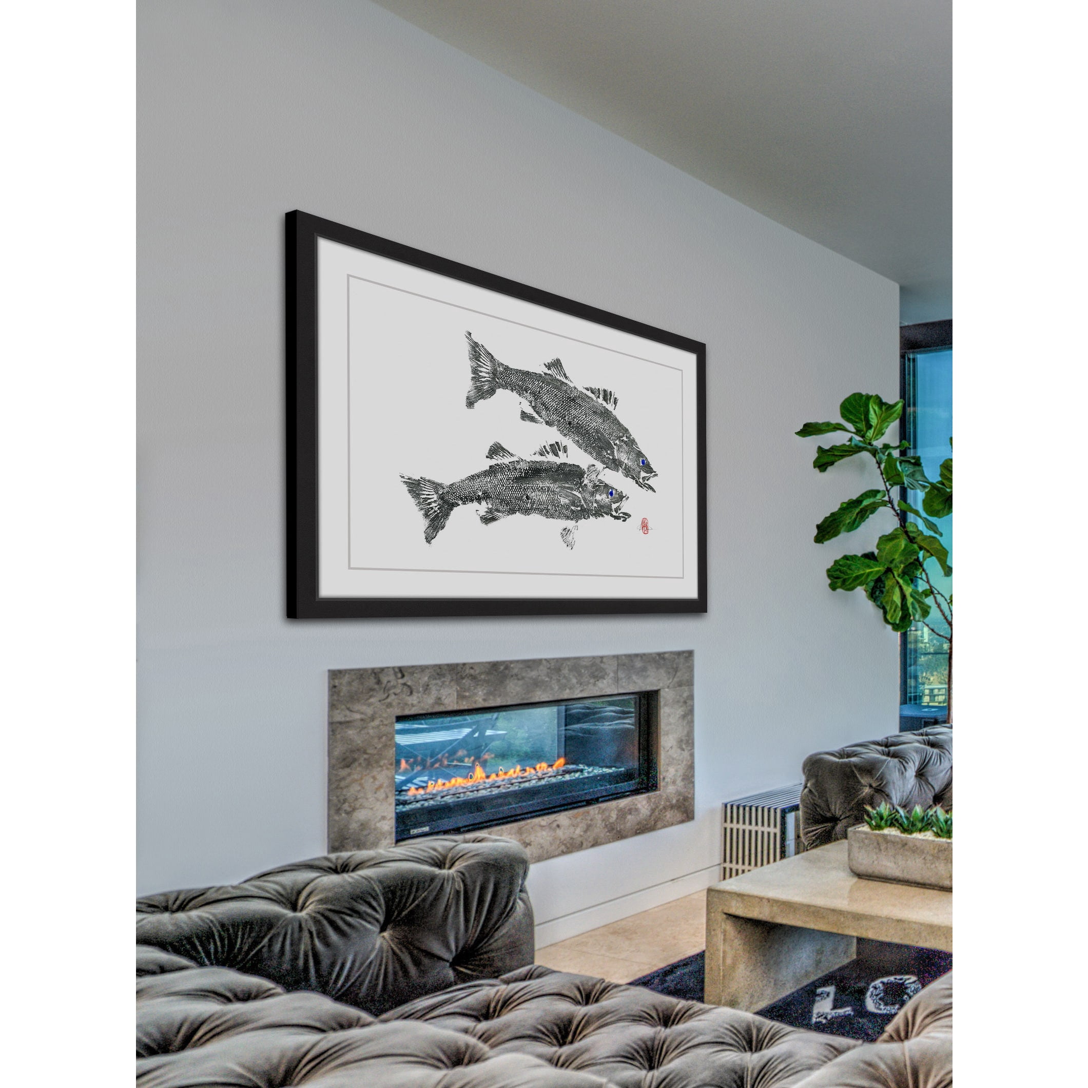 "Sea Bass in Duel" Framed Painting Print