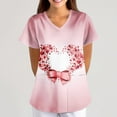 thumbnail image 5 of Womens Valentine Day Scrub Tops Love Heart Print Short Sleeve Plus Size Medical Workwear Nursing V Neck Quick Dry Scrub Tops with Pockets Purple Pink 2XL, 5 of 6