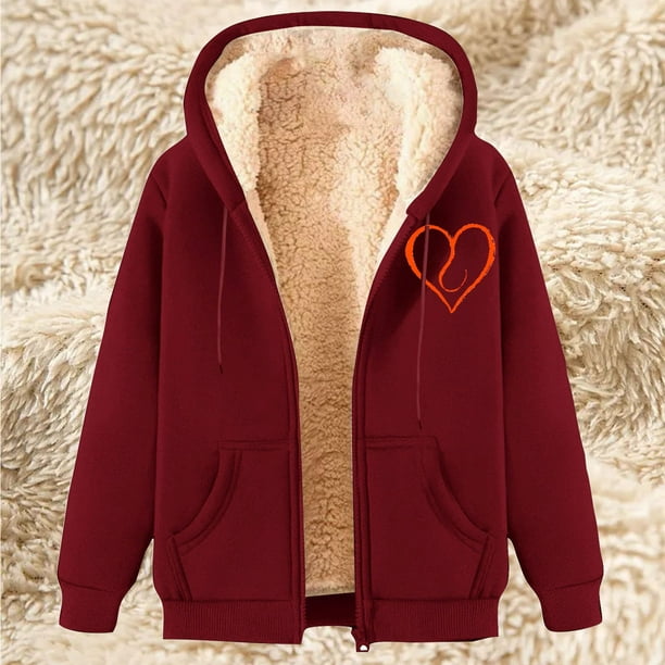 Sudadera con capucha de manga larga para mujer, informal, con capucha, para invierno, cálida, con forro polar y cremallera