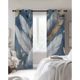 thumbnail image 4 of Gold White Feather Blackout Curtains for Bedroom Living Room Darkening Curtains 54 Inch Long Modern Spring Blue Leaf Oil Painting Short Curtain for Small Window Treatment Grommet Drapes 42"x54"x2, 4 of 9
