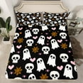 thumbnail image 2 of Manfei Kids Cute Ghost Twin Sheet Sets, Halloween Skull Skeleton Twin Fitted Sheet, Gothic Spider Web Flat Sheet, Breathable Home Decor, 3pcs, 2 of 7