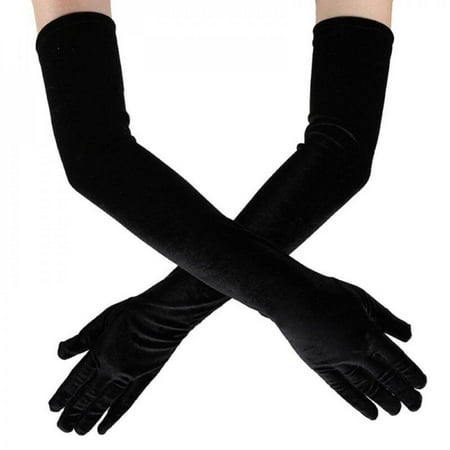 

Fantadool Retro Black Flannel Elegant Etiquette Gloves for Ladies Temperament Nobility 1920s Long Satin Gloves