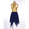 thumbnail image 4 of Sxiwei Womens Shiny Dance Dress Color Block Sleeveless Ruffled Asymmetrical Hem Lyrical Dancewear Navy Blue M, 4 of 7