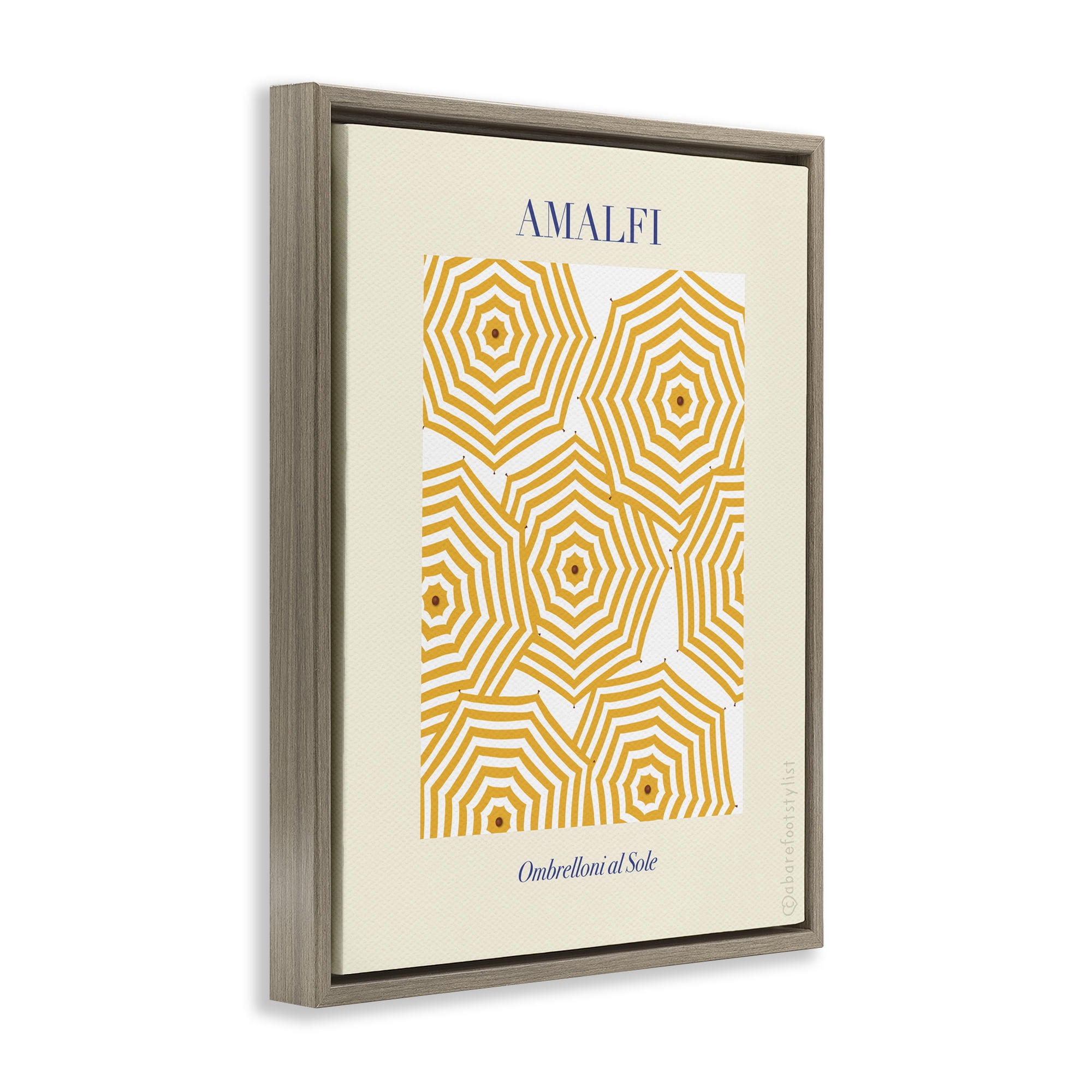 Stupell Industries Yellow Amalfi Umbrellas Brown Framed Floater Canvas Wall Art, design by A Barefoot Stylist