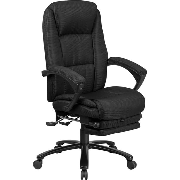 High Back Black Fabric Reclining Ergonomic Office Chair w/ Coil Seat