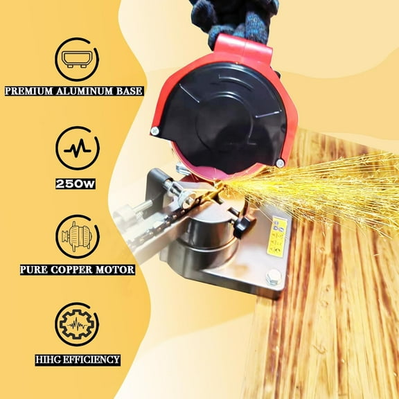 Electric Chainsaw Sharpener, 250W High-Speed Chain Grinder with Adjustable Angle, Heavy-Duty, Mountable, Red Sharpener for Chains from 1/4'' to 3/8'' Pitch
