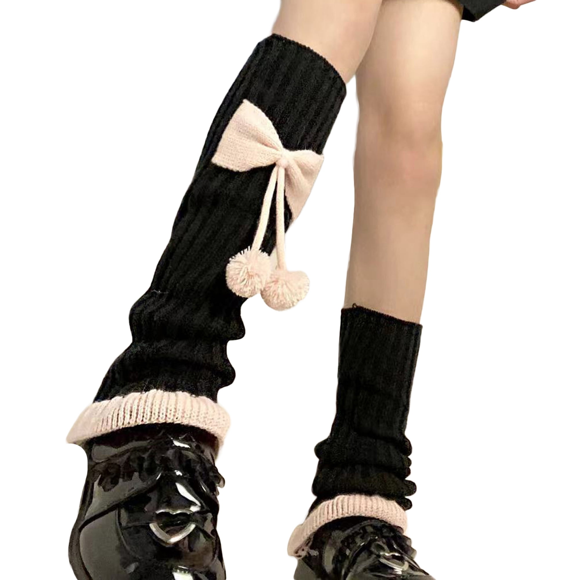 Women Girls Japanese Style Leg Warmer Kawaii Knit Lolita Knee High Socks  Boot Cuffs Slouch Socks with Bow Leg Warmers 