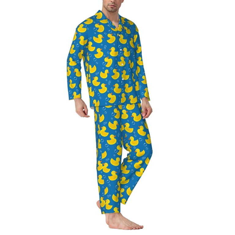 Saiise Rubber Duck Men's Sleepwear Set Lapel Neck Button
