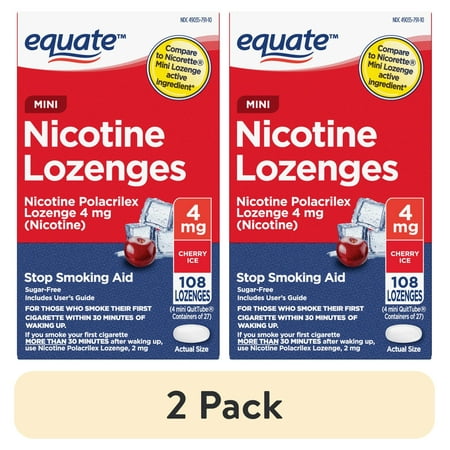(2 pack) Equate Mini Nicotine Lozenge 4 mg, Cherry Ice Flavor, 108 Count, Compare to Nicorette® Mini Lozenge Active Ingredient