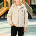 thumbnail image 5 of Cethrio Boys Hooded Fleece Jacket, Lightweight Full Zip Embroidery Warm Fall Winter Outerwear Size 7-8 Years Beige, 5 of 8
