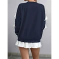 thumbnail image 5 of Women'S Y2K Ribbon Long Sleeve Top - Crew Neck Red Christmas & New Year Bowknot Oversized Pullover Shirt Navy Blue XL, 5 of 8