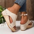 thumbnail image 2 of Modisza Platform Wedge Slide Sandals for Women 2026 Summer Cork Footbed Wedges Shoes Suede Open Toe Summer Slippers Size 7 Beige, 2 of 7