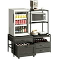 thumbnail image 3 of Herture Mini Fridge Stand with Wine Rack, Kitchen Bakers Rack with Power Outlet, Microwave Oven Stand, Coffee Bar, Movable Drawers, for Dorm,Office, Black HB04BXB, 3 of 7