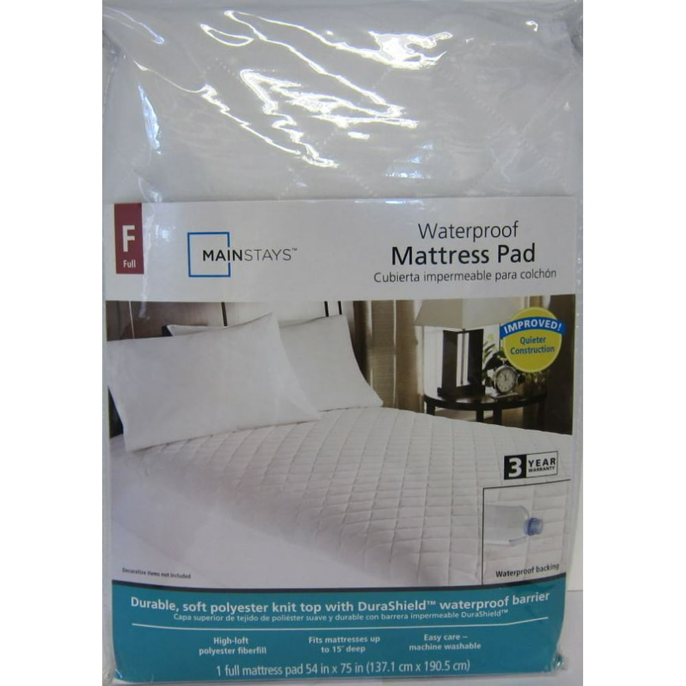 Mainstays Polyester Waterproof Fitted Mattress Pad, Full, White