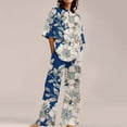 thumbnail image 2 of Women's Pajama Sets Short Sleeve Sleepwear Loungewear Summer Outfits For 2 Cotton Linen Set Oversized T Shirts Straight Leg Pant Tracksuit Plus Size Womens Clothing, 2 of 5