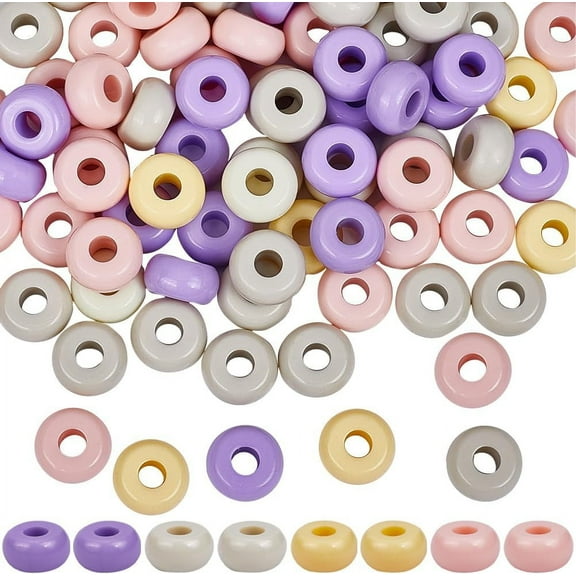 100Pcs Big Hole Acrylic Beads Flat Disc Spacer Beads Bulk 13mm Plastic Round Rondelle 4.8mm Hole Loose Bead Spacers for Jewelry Making Bracelet Necklace Earring Accessories DIY Handmade Craft