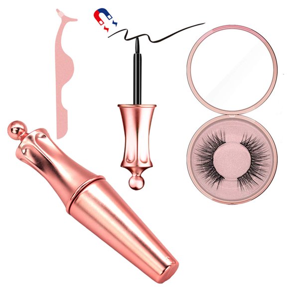 RosinKing 3D Magnetic Eyeliner Magnet Eyelashes with Tweezers, Full Eye Reusable Make Up Tool Ultra-thin Handmade 5 Magnet False Lashes for Daily Use Party Performance Travel