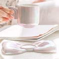 thumbnail image 3 of Ceramic coffee cups, creative cute cups with bow saucers, novel coffee cups with comfortable grip for offices and families, 6.5 ounces for tea latte milk.-purple, 3 of 5