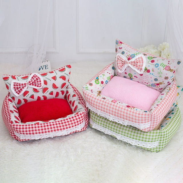 AAOMASSR Dog Cat Bed Exquisite Pattern Non-slip Base Super Soft Non-Fading Bow-knot Design Decorative Cloth Super Comfy Princess Dog Bed Pet Sleeping Pad Pet Supplies