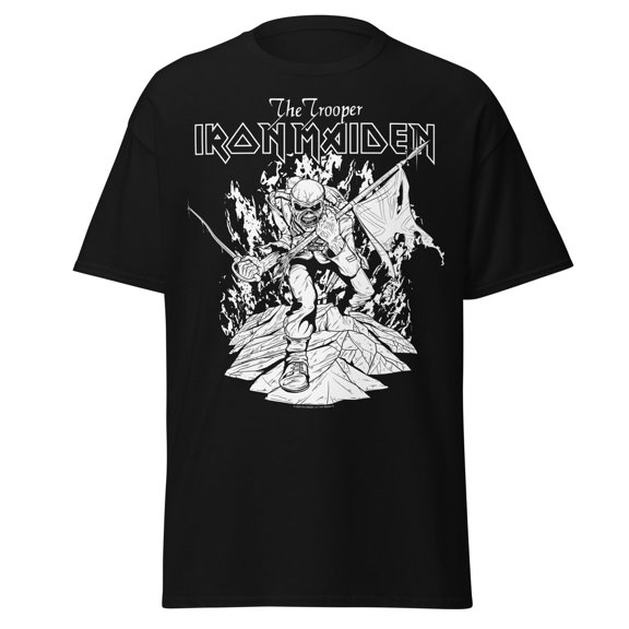 Iron Maiden - Trooper Black  and White Jumbo Print Unisex T-Shirt - Black - Small