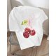 thumbnail image 1 of Girls' Cute Cherry Print T-Shirt - Soft & Comfortable Short Sleeve Summer Top, White with Pink Cherry Design, Round Neck, Machine Washable, Polyester Blend, Casual Style, 1 of 5