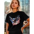 thumbnail image 6 of Women's T-Shirt Retro Bald Eagle US Flag Patriotic Short Sleeve Casual Tee Classic Crew Neck T Shirt for Women Black, 3XL, 6 of 7