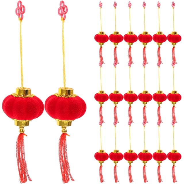HOMSFOU 30 Pcs Mini Lanternes Rouges, Ornements de Festival de Printemps en Tissu Floqué, pour Nouvel An, Mariages, Fêtes, Décorations Intérieures et Extérieures