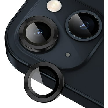 Camera Lens Protector for iPhone 14 / iPhone 14 Plus, Strong Adsorption 9H Hardness Tempered Glass Camera Screen Protector Individual Metal Ring Cover, Case Friendly (Black)