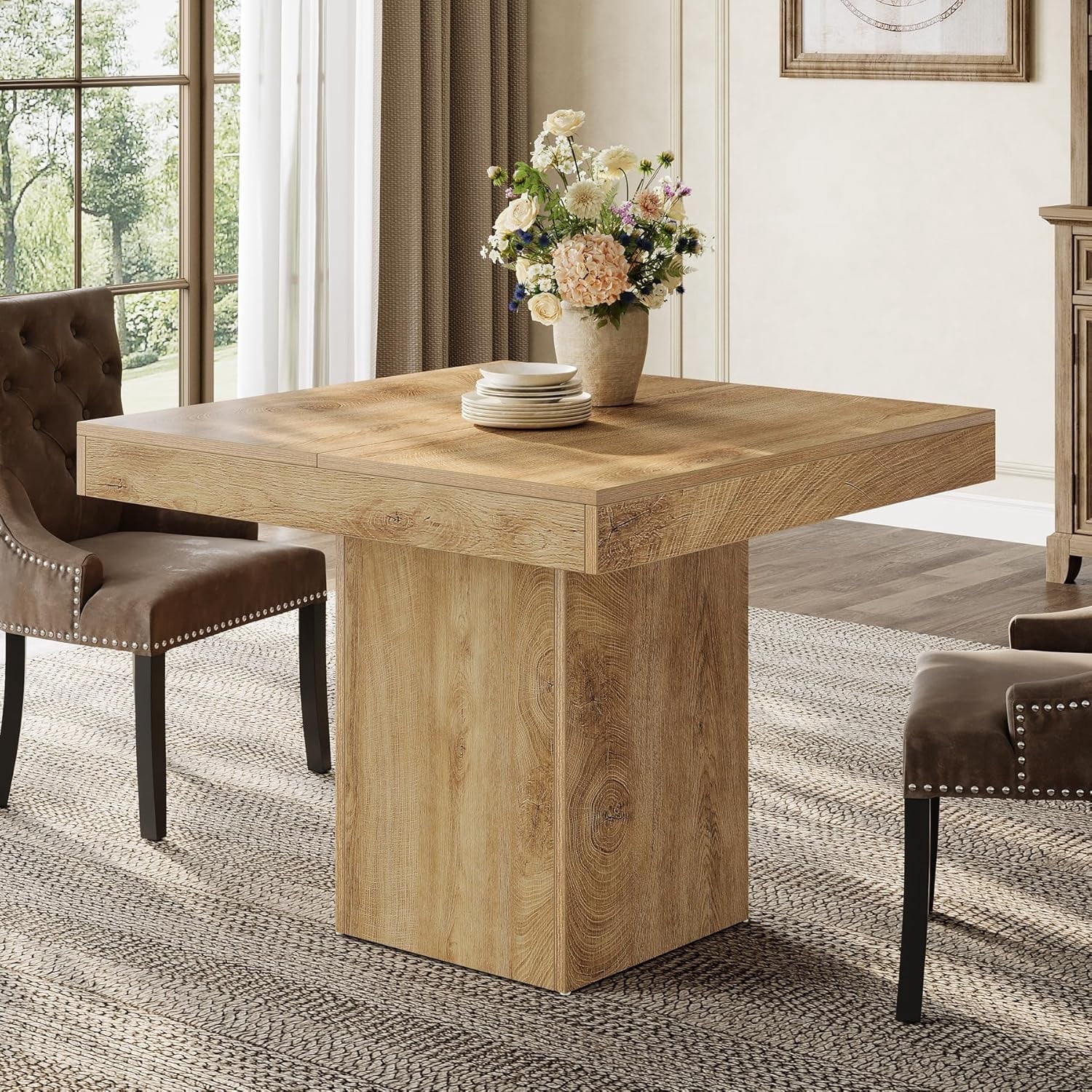 Tribesigns 39" Square Dining Table for 4, Farmhouse Small Kitchen Table for Dining Room, Natural
