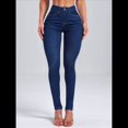 thumbnail image 4 of Vaqueros de Cintura Alta para Mujer, Elásticos, Ajustados, con Bolsillos, Mezcla de Algodón Suave y Transpirable Azul Oscuro M, 4 of 7