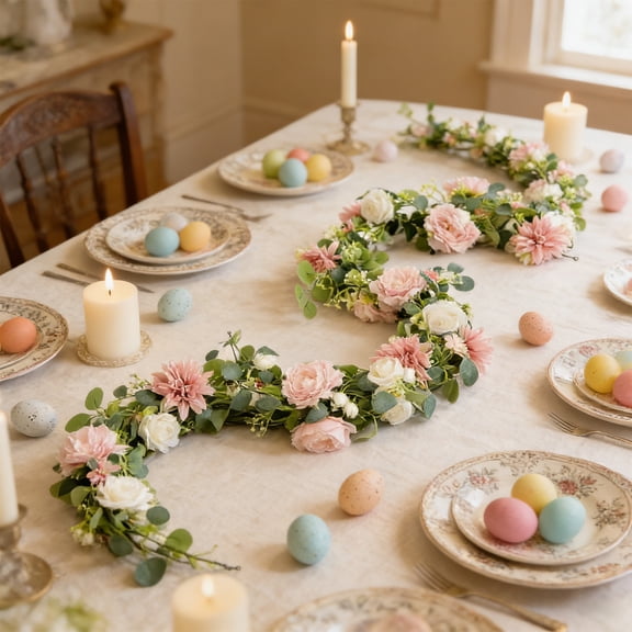 5.9FT Easter Garland Spring Summer Flower Garland for Mantle Artificial Floral Garland with Eucalyptus Leaves for Home Table Centrepiece Stairs Wedding Party Decorations