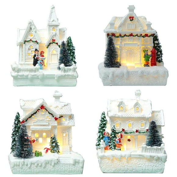 facefd Christmas Village Ornament LED Lighted Christmas Village Houses with Figurines Christmas Village Decoration Indoor Room Decor Type 3