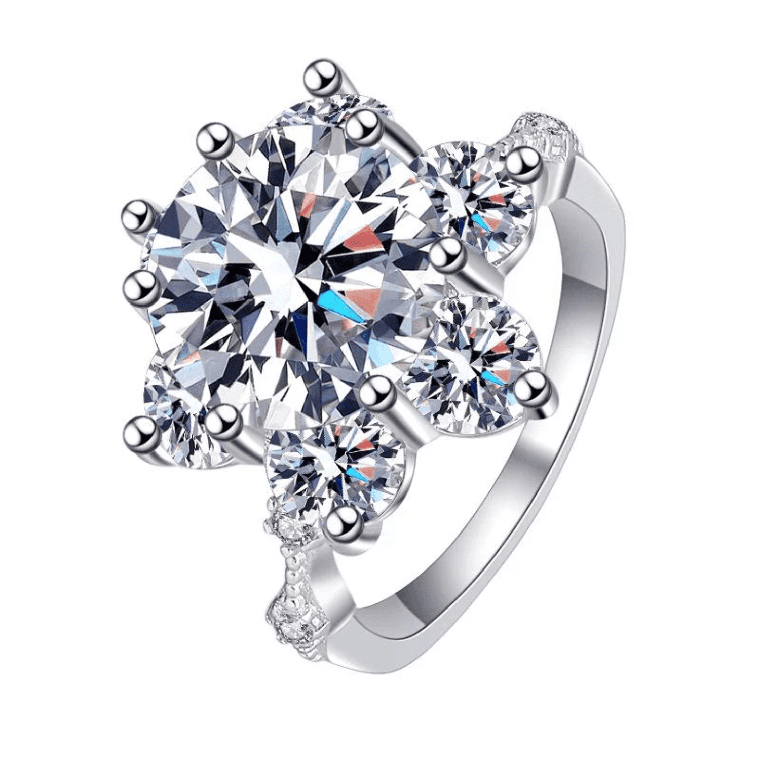 5ct D Color VVS1 Moissanite Flower Rings 925 Sterling Silver Engagement Wedding Rings Round Cut Moissanite Diamond Rings for Women Girlfriend Mother with Certificate