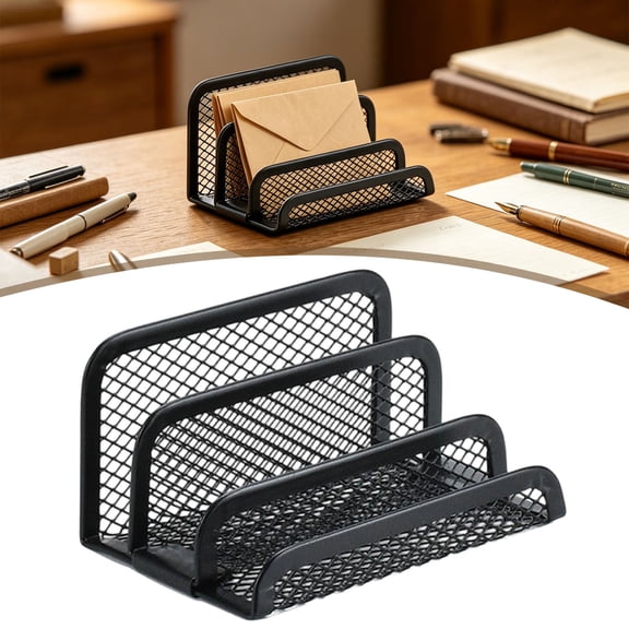 Mail Organizer for Desk, Mesh Metal Mail Holder Countertop with 3-Slot, Letter Sorter File Holder, Office Envelope Organizer for Mails (Black)