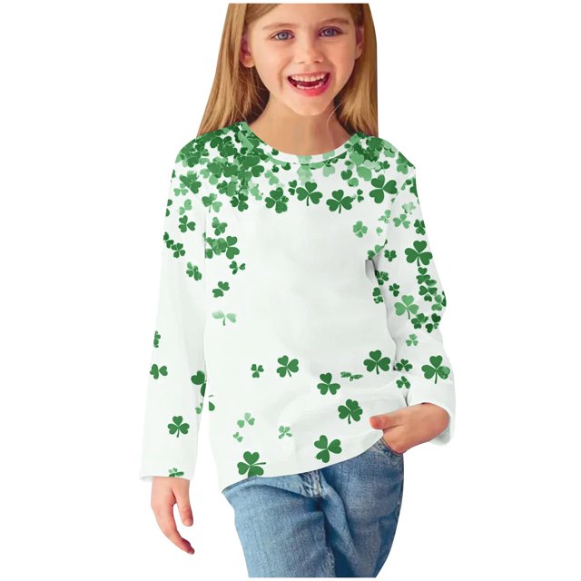 COM1950s Chemises pour Filles, Haut à Manches Longues de la Saint-Patrick Chandail pour Enfants Base à Manches Longues Col Rond Haut/chemise