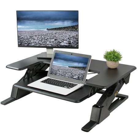 Vivo Black Height Adjustable Dual Tier Stand Up Desk Converter