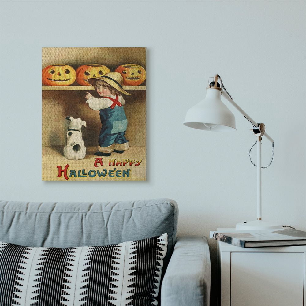 Stupell Industries A Happy Halloween Child and Dog Seasonal Holiday Design Canvas Wall Art by Daphne Polselli