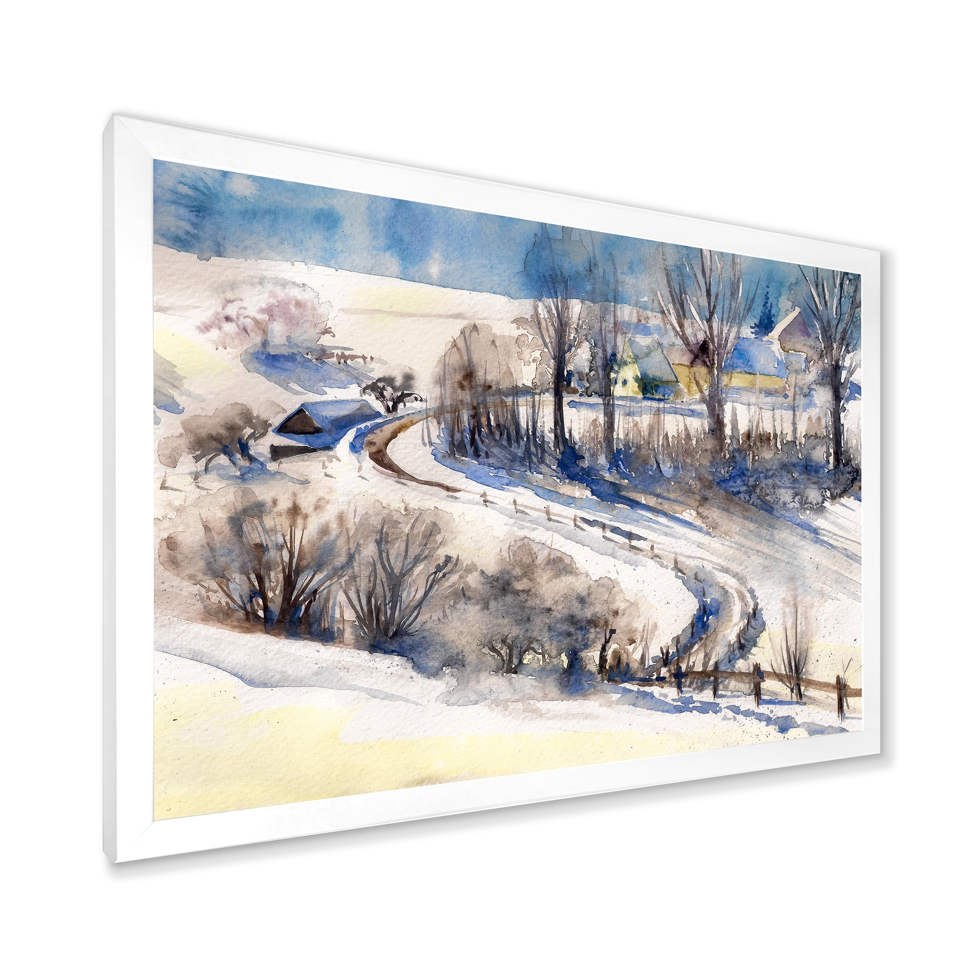 Designart 'Country Road In Winter Times Landscape I' Traditional Framed Art Print
