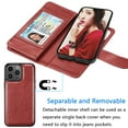 thumbnail image 5 of For iPhone 16 Pro Wallet Case with Credit Card Holder and Strap for Women Men, Tekcoo Detachable Magnetic Phone Case PU Leather Wallet Flip Folio Kickstand Cover for iPhone 16 Pro, Wine Red, 5 of 8